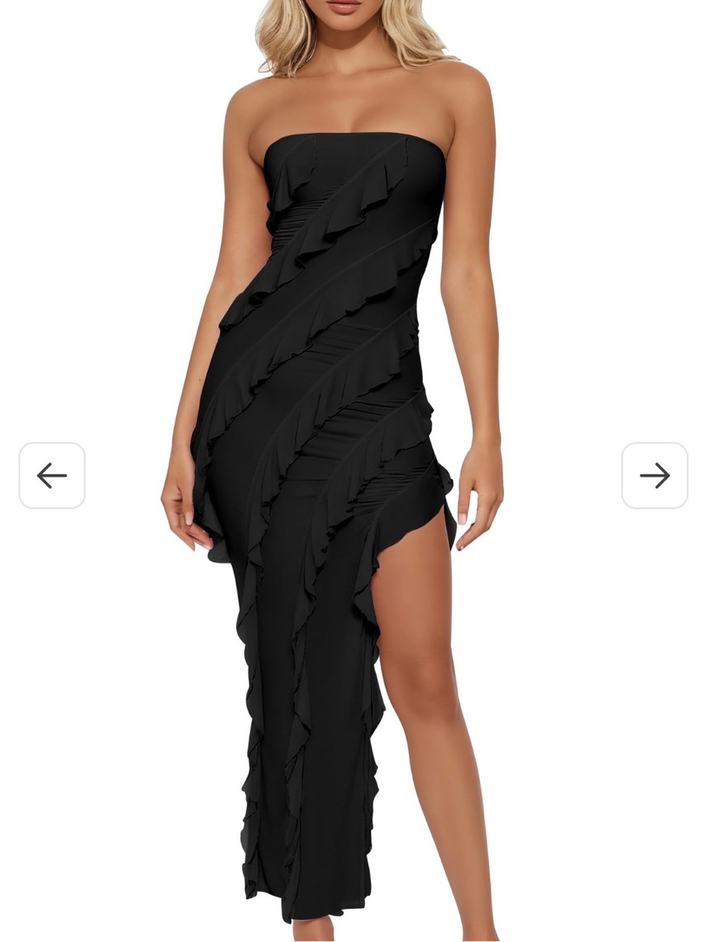 Women's Summer Bodycon Maxi Strapless Tube Side Slit Party Dress, S,Black